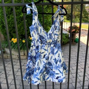 NWT Floral Blue and White Tie Strap A-Line Dress